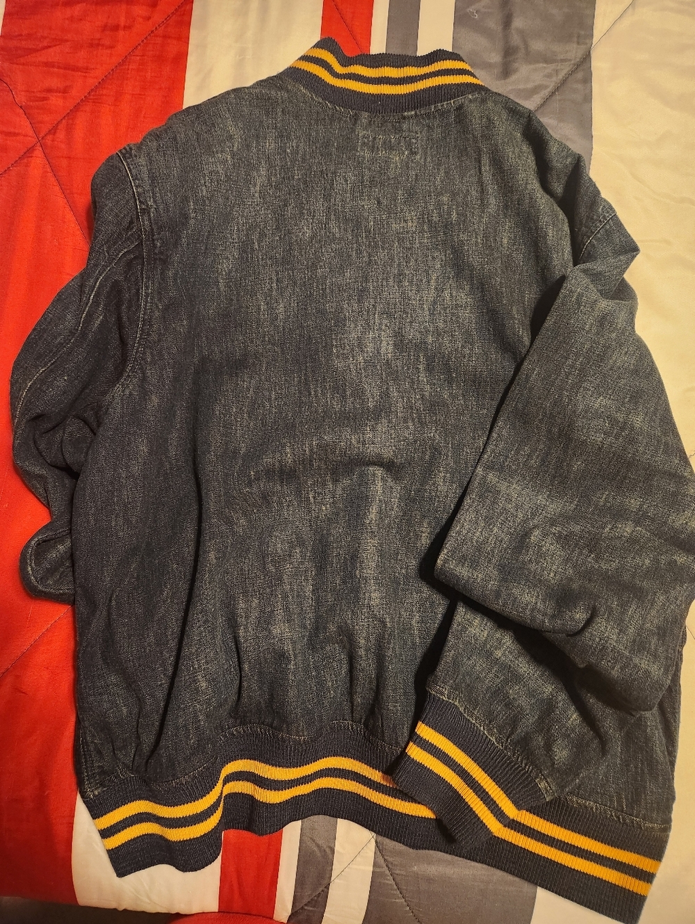 Polo by Ralph Lauren Navy Denim Bomber Jacket with Yellow Trim - Picture 3 of 5